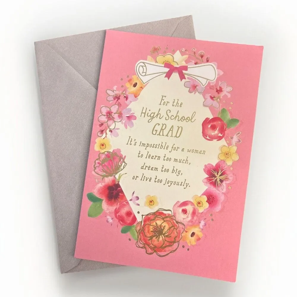 Hallmark Graduation Card High School Floral Pink Woman Congrats w/ Envelope